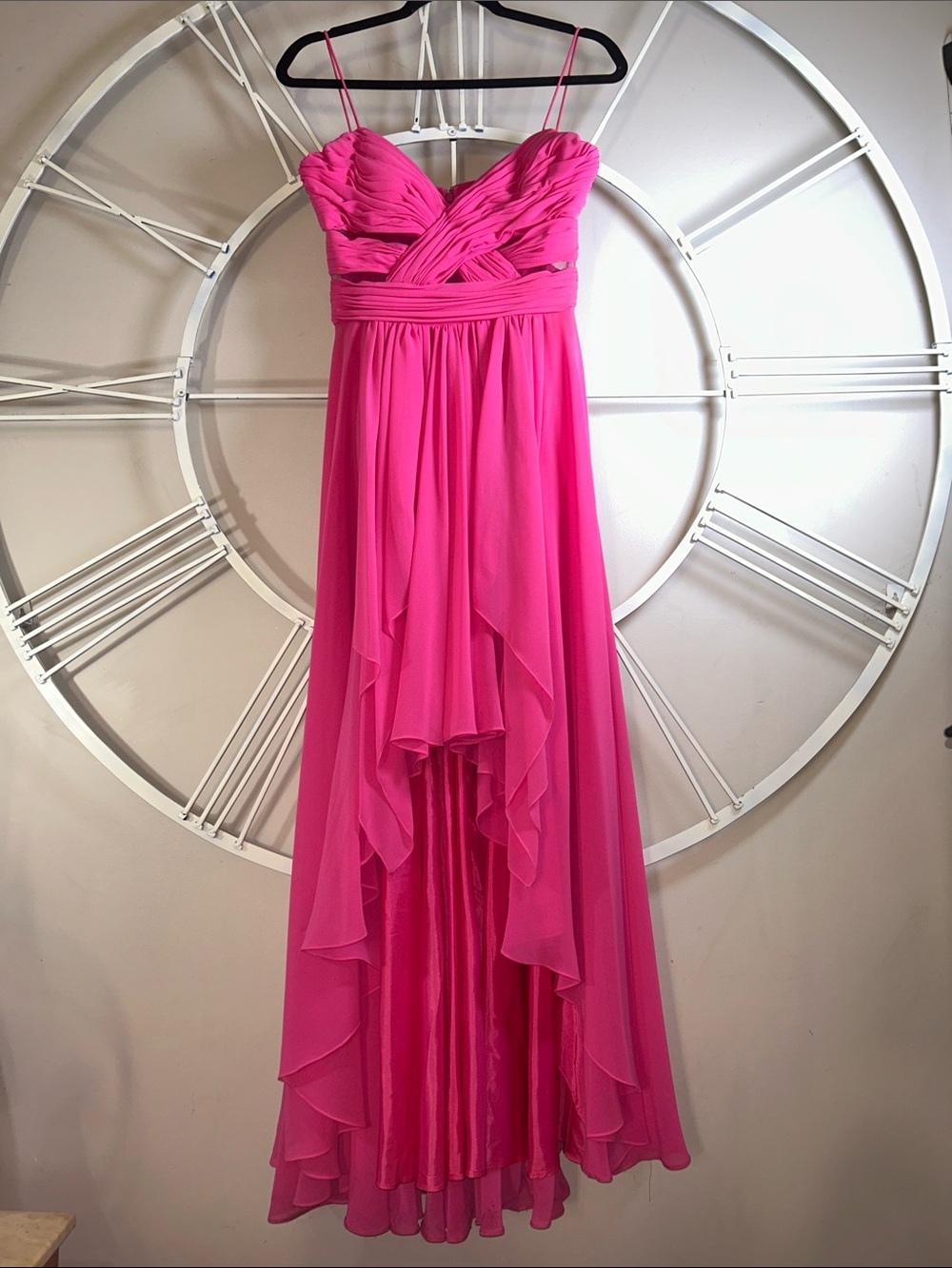 Cachê Cutout Hot Pink Chiffon High-Low Evening Dress